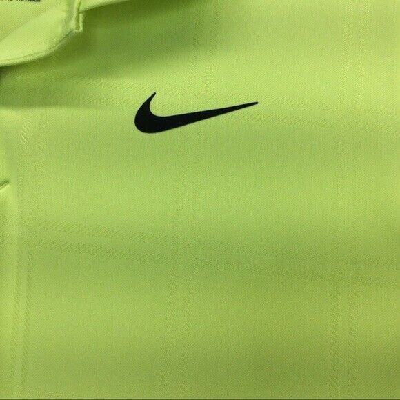 Nike Golf Polo Men’s Sz S Dri-Fit Sport Athleisure Swoosh Neon Yellow Windowpane - Picture 5 of 8